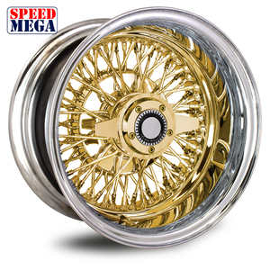 Llanta de alambre dorado para coche de pasajeros, 5 orificios, con diseño de radios entrelazados en oro completo, para reemplazo y reparación, con centro dorado inverso. - Product Image 2