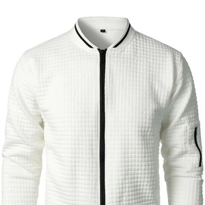 Cárdigan informal a cuadros/Color sólido para hombre, sudadera con cremallera y cuello levantado, chaqueta para invierno, a la moda tela de lona, estampado fino - Product Image 4