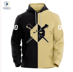 INDEX APPAREL Sweat à capuche de hockey sur glace noir et or pour homme avec imprimé bâtons croisés, coupe classique, manches longues, maillot sublimé - Product Image 1