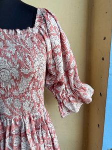 Hand Block Printed Indian Cotton Dress 100% Cotton Long Gown with Square Collar Casual Style Embroidered Indian <b>Tunics</b> - Product Image 6