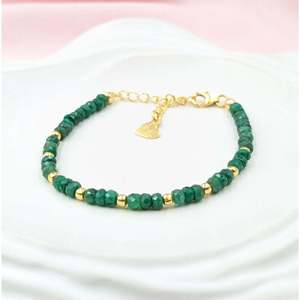 Bracelet tennis en or 18 carats plaqué or avec émeraudes, diamant en forme de cœur et perle d'eau douce, style religieux, bijoux en or rose - Product Image 1