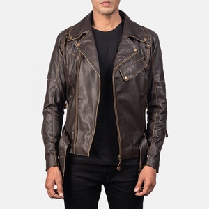 Chaqueta de cuero para motocicleta en color marrón, chaqueta de cuero de oveja personalizada para hombre, chaqueta de cuero acolchada para hombre, envío DDP. - Product Image 1