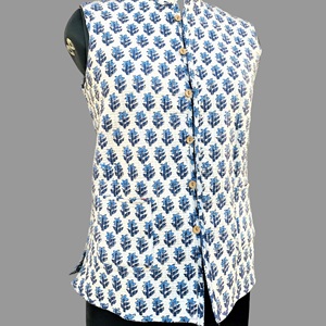 Indien fait à la main Vintage femmes veste flou Floral bloc imprimé Double face hiver veste rayure passepoil bouton décontracté coton - Product Image 2