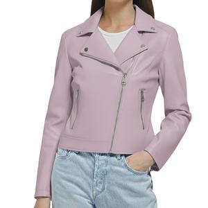 Chaqueta de Cuero con Cuello Alto y Cierre de Cremallera, Diseño Personalizado, Color Sólido, Teñido Liso, Nuevo Estilo, Chaqueta de Invierno para Mujer, Tejido Genuino - Product Image 1