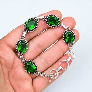 Pulsera de moda Bohemia chapada en rodio de Plata de Ley 925, piedra preciosa facetada ovalada de peridoto verde clásico, regalo diario hecho a mano - Product Image 4
