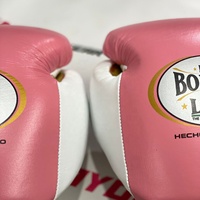 Gants de boxe professionnels en cuir véritable, No Boxing No Life, dorés/rose/blancs, à lacets, rembourrage en mousse, gants de combat de qualité supérieure