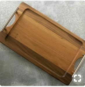 Bandeja de madera para almacenamiento y servicio, con asas de acero inoxidable, acabado liso, para cocina, comedor, mesa de café, decoración del hogar, ¡en oferta! - Product Image 2