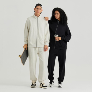 Ensemble survêtement automne personnalisé, sweat à capuche oversize à fermeture éclair et jogging, molleton épais, streetwear unisexe, tenue décontractée, polyester/coton - Product Image 2