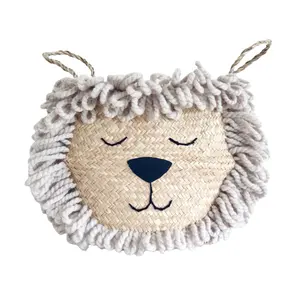 引人注目的环保竹子天然编织手工编织狮子形婴儿篮储物衣服玩具装饰儿童卧室