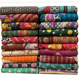 Großhandel Hand Perlen sortiert Design und Farbe Baumwoll stoff Rajasthani traditionelle Patchwork Vintage Wohnkultur Kantha Quilt