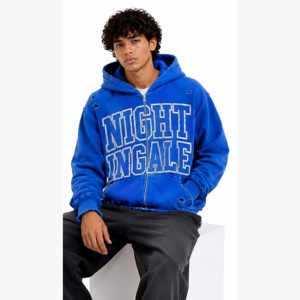 Vintage Letterman Zip Hoodie Distressed Oversized Heavyweight Fleece Graphic Streetwear Heavyweight Unisex Streetwear Hoodie - Product Image 5