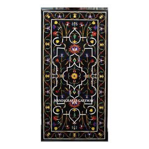 Forma Rectangular Color negro Mármol Flor Diseño Mesa de calidad superior India Hecho a mano Mejor precio Stander Inlay Mesa DE TRABAJO - Product Image 1