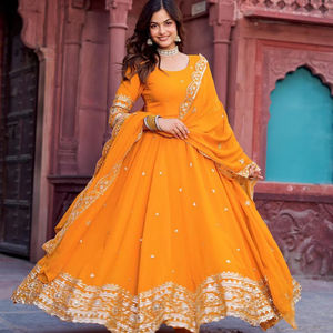 Vestido de fiesta de boda Anarkali bordado para botones de lentejuelas de encaje de Bollywood pesado pakistaní indio para ropa de fiesta de boda - Product Image 1