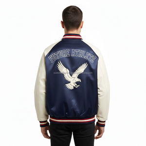 Custom 100% Polyester Satin <b>Varsity</b> College <b>Jacket</b> Zipper Closure Winter Bomber Letter Waterproof for University <b>Jackets</b> - Product Image 5