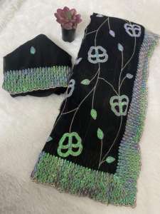 เสื้อส่าหรีแบบมีความชื้นสีดำสำหรับงานปาร์ตี้แนวแฟนซีชุดอินเดีย - Product Image 2