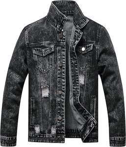 Veste en jean pour homme, veste en jean décontractée, déchirée, coupe ajustée, veste de camionneur extensible, manteau en jean décontracté classique - Product Image 1