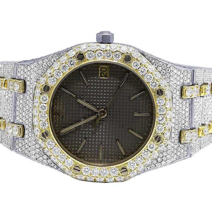 Moissanite นาฬิกาข้อมือฮิปฮอปสีเงินหน้าปัดสีทองสีฟ้าเพชรอะนาล็อกสีน้ำเงิน - Product Image 1