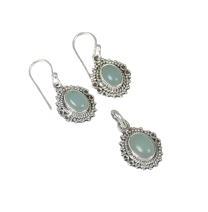 Cadeau pour l'amour Pendentif Aqua Calcedony Gemstone 925 Sterling Silver Fine Pendant Earrings Set Wedding Pendant with Stamp Jewelry - Product Image 1