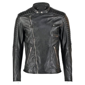 Veste en cuir de motard imperméable et coupe-vent de haute qualité pour hommes, veste en cuir d'agneau personnalisée avec poches - Product Image 1