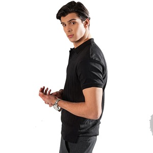2025 llegada hombres 100% algodón Color negro sólido aguja Drop Polo camisetas hombres Waffle Knit Blank Golf Polo camisas a granel venta - Product Image 2