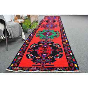 Tapis de Grande Taille Vintage en Laine Turque Rouge Noir Rectangle Surdimensionné Patchwork Motif 33X146 pi 10mm Épaisseur Latex - Product Image 4