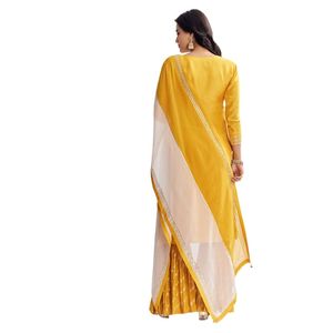 Costume jaune Gotta Work Kurta Sharara en soie russe mariage traditionnel indien et tenue pour femme pour occasion festive - Product Image 5