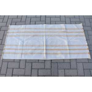 Tapis Turc Vintage Moderne Blanc Beige Rayé 2.2 X 4.8ft Grande Surface Laine Matériau Latex Support pour Adolescents Couloir Rectangle - Product Image 3