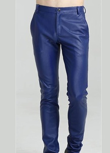 กางเกงหนังสีน้ำเงินล้วน คุณภาพสูง ทรงเข้ารูป ระบายอากาศได้ดี เหมาะสำหรับกิจกรรมกลางแจ้ง ล่าสัตว์ เดินทาง สำหรับผู้ชาย ขาย - Product Image 3