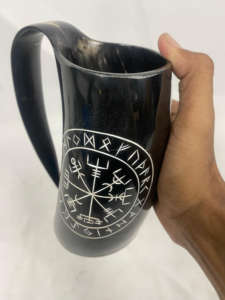 Taza de Beber de Cuerno Pulido de Diseño Blanco Antiguo, Patrón de Cuerno de Búfalo, Estilo Vintage, Gran Capacidad, Proveedor Mayorista Portátil - Product Image 4