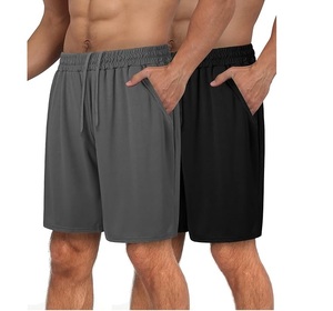 Shorts de sport d'été pour homme, shorts de sport doux et respirants, shorts décontractés fins gris et noir, classiques avec deux poches latérales profondes. - Product Image 1