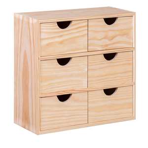 WELL HOME Organisateur de bureau et de tiroirs en bois de pin Miniblock avec 6 tiroirs 35x14x32cm - Product Image 1