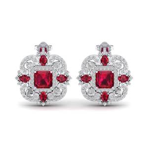 Pendientes de Oro Sólido de 14K con Diamantes y Cierre de Rosca, Corte Esmeralda, 5.04 Quilates, Piedra Preciosa de Rubí, Venta Directa de Fábrica REYES - Product Image 5