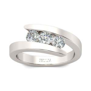 Jeulia Tension <b>Set</b> Three Stone Round Cut Diamond <b>Ring</b> in Sterling <b>Silver</b> - Product Image 1