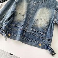 Veste en jean tricotée boutonnée pour femme, courte, élégante, décontractée, style streetwear, doublure en coton écologique, détails rayés, effet bouffant
