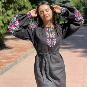 Robe de soirée luxueuse en coton noir pour femme, nouvelle collection automne - Product Image 1