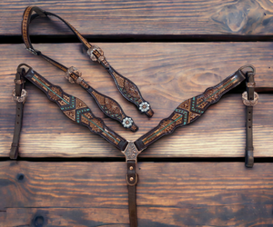 Ensemble de tête et de poitrail pour cheval en cuir véritable réglable à prix raisonnable, style western, avec un design intelligent - Product Image 4