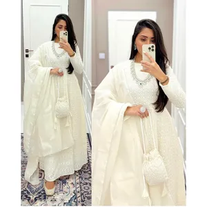 Conjunto de Traje Chikankari Blanco Bordado para Mujer con Bolso Potli, Tallas XS-5XL - Product Image 4