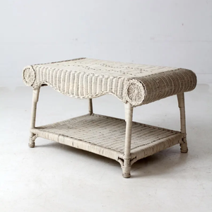 Mesa de Centro Rectangular de Mimbre Tejida a Mano Vintage de Dos Niveles (Acabado Blanqueado) para Decoración de Salón Estilo Boho y Terraza - Product Image 2