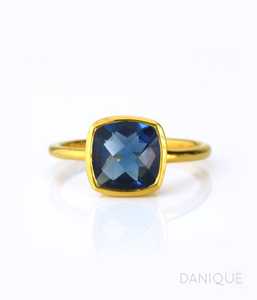 Aqua calcédoine-ensemble de lunette en forme de coussin, Vermeil doré, bague en argent Sterling 925, taille de la pierre 10mm, bague en argent 925 - Product Image 5