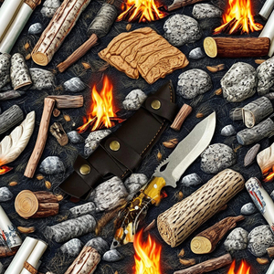 Cuchillo de Caza de Hoja Fija para Camping, Mango de Resina Epoxi Amarilla, Acero Inoxidable, Borde Parcialmente Serrado, Diseño Ligero y Duradero - Product Image 1