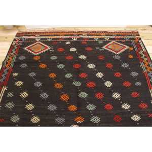 Tapis turc vintage 6,3x9,5 pi (192x289 cm), tapis en laine noir à motifs floraux - Product Image 3