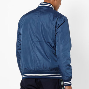 Men's Navy Blue Varsity Jacket Regular Fit Solid Color Casual Windproof Stand Collar <b>Covered</b> <b>Button</b> Closure Wool/Leather Shell - Product Image 2