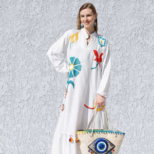 Dropshipping Vêtements Femmes Robes à Manches Longues Brodées Florales Dernières Meilleures Robes Décontractées Lâche Ethnique Bourgeon Maxi Robe - Product Image 2