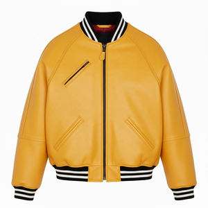 Chaqueta Bomber Universitaria de Cuero Genuino de Piel de Vacuno al por Mayor, Unisex, OEM, Personalizada con Cremallera, Estilo Béisbol, Abrigo de Invierno, Ropa Urbana - Product Image 5