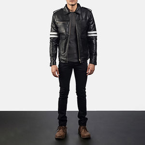 Classic Vintage Leather Jacket High Quality Zipper Logo Decoration <b>Quilted</b> Viscose Lining Pockets Winter Warm Jackets for Men - Product Image 6