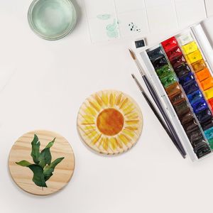 24 PCS Unfinished <b>Wood</b> Coasters 4 Inch Round <b>Blank</b> <b>Wood</b> Coaster <b>for</b> <b>Crafts</b> Thick Coasters with 96 PCS Foam Knots <b>for</b> DIY - Product Image 6