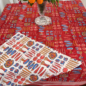 Mantel de algodón con estampado de bloques a mano, diseño Floral hecho a mano, camino de mesa rectangular indio, cubierta de mesa para inauguración de la casa - Product Image 1