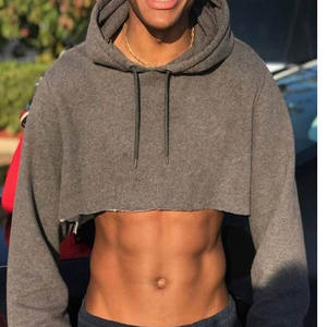 Men Crop Top <b>Hoodie</b> Casual Streetwear <b>Short</b> <b>Hoodie</b> Pullover Fashion Training Gym Wear Lightweight Comfortable Modern Style - Product Image 6