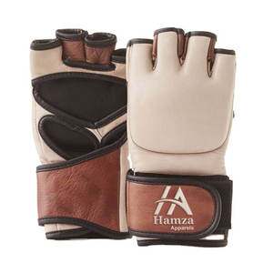 Premium Cowhide <b>Leather</b> MMA <b>Fingerless</b> <b>Gloves</b> Beige Brown Stylish Design Comfortable Fit 300 GSM Fabric Breathable for - Product Image 1