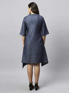 Vestido de maternidad de color azul personalizado con hermoso diseño floral hasta la rodilla cuello y logotipo servicio OEM 1 pieza para sesión de fotos - Product Image 3
